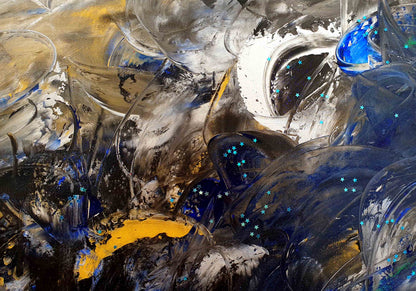 Motiv Kuscheldecke FEEL, Größe: 100 x 70 cm, Kobalt-Blau, Schwarz, Weiß, Silber, Gold